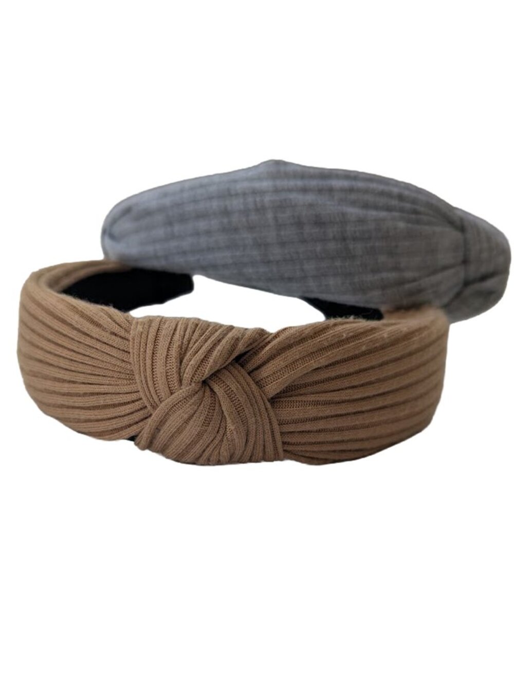 Ribbed Knot Headbands set of 2 Neutral Grey Tan - Picture 3 of 6